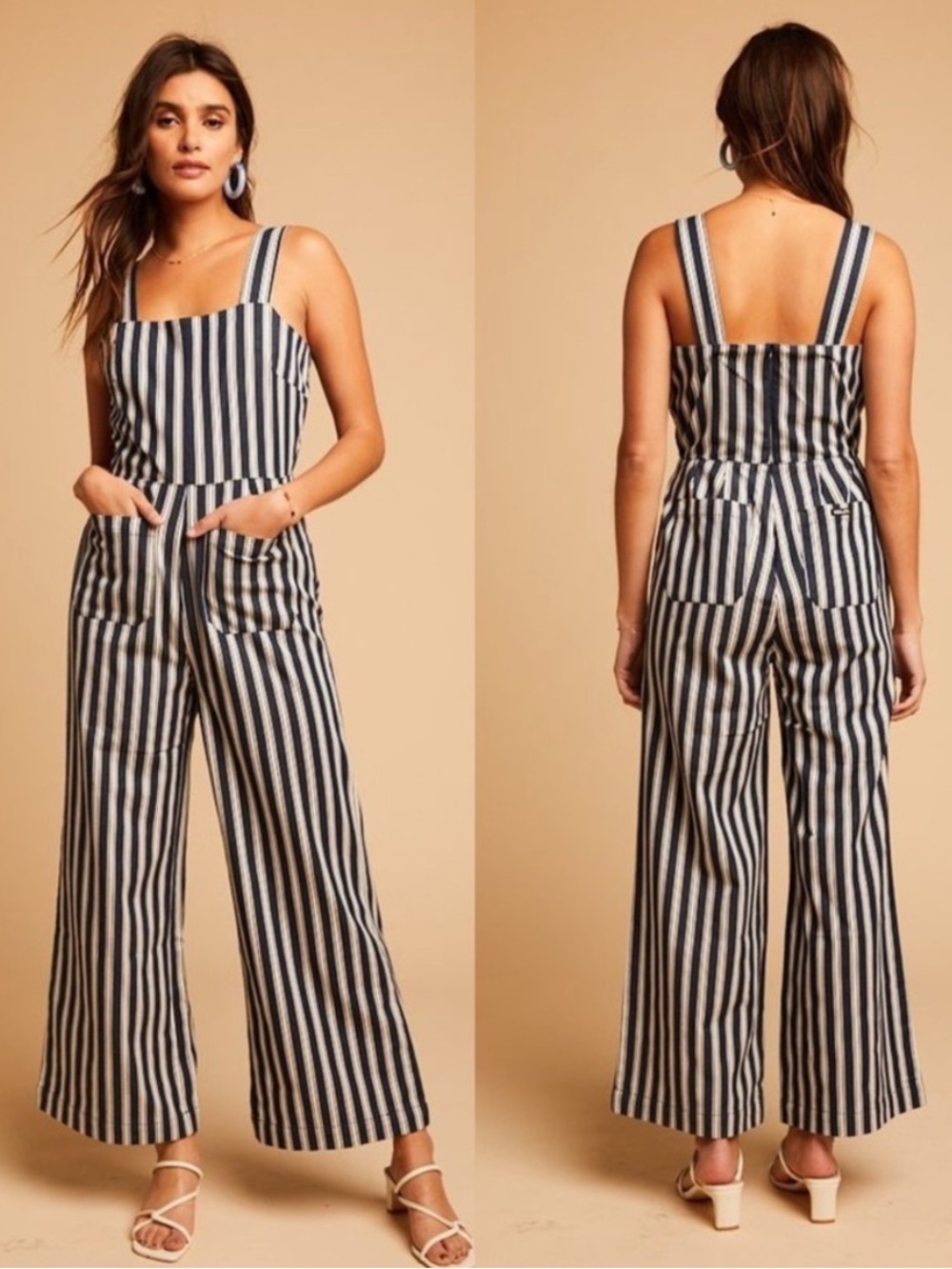 ROLLA’S Sailor Stripe Jumpsuit Wide Leg Navy White Cotton‎ XS